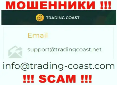 По всем вопросам к мошенникам TradingCoast, можно писать им на e-mail