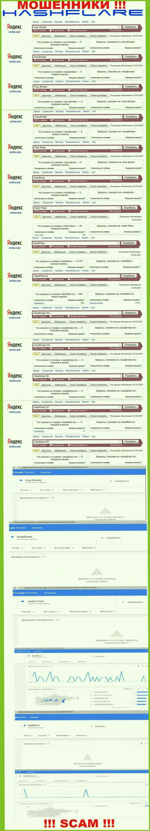 Число поисковых запросов в поисковиках всемирной сети internet по бренду мошенников HashFlare