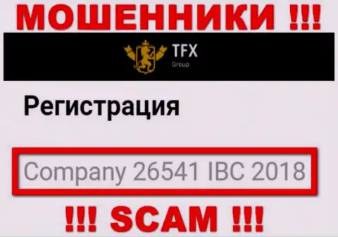 Регистрационный номер, который принадлежит неправомерно действующей организации TFX-Group Com: 26541 IBC 2018