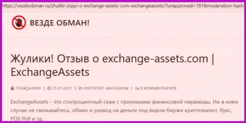 Чем грозит взаимодействие с организацией Exchange-Assets Com ? Обзорная статья о интернет махинаторе