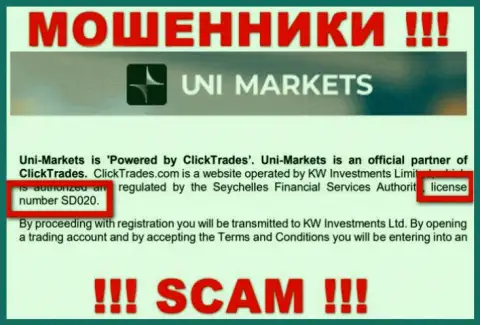 Будьте крайне бдительны, UNI Markets украдут средства, хоть и указали лицензию на web-портале