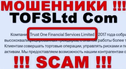 Свое юридическое лицо организация TOFSLtd не скрыла - это Trust One Financial Services Limited