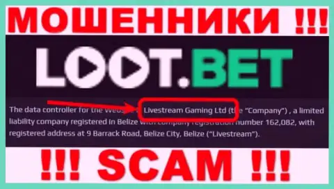 Вы не сбережете свои финансовые вложения работая с организацией LootBet, даже в том случае если у них имеется юридическое лицо Livestream Gaming Ltd