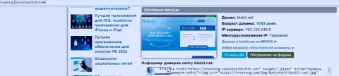 Сведения о доменном имени онлайн-обменки БТЦ Бит, представленные на информационном портале тусторг ком