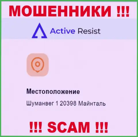 Юридический адрес регистрации ActiveResist Com на официальном ресурсе ненастоящий !!! Осторожно !!!