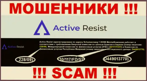 Работать с организацией Active Resist НЕ НАДО, невзирая на представленную лицензию на осуществление деятельности на их веб-портале