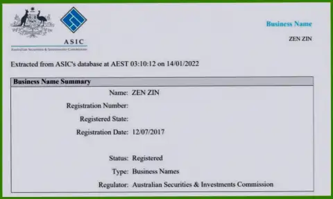 Регистрация организации Зиннейра австралийским финансовым регулятором
