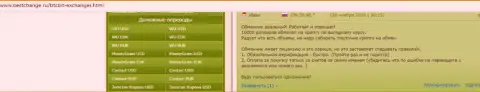 Позитивные стороны сервиса интернет организации БТК Бит описаны в отзывах на сайте Bestchange Ru
