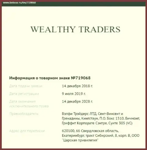 Сведения о дилинговом центре Wealthy Traders, взяты на web-портале beboss ru